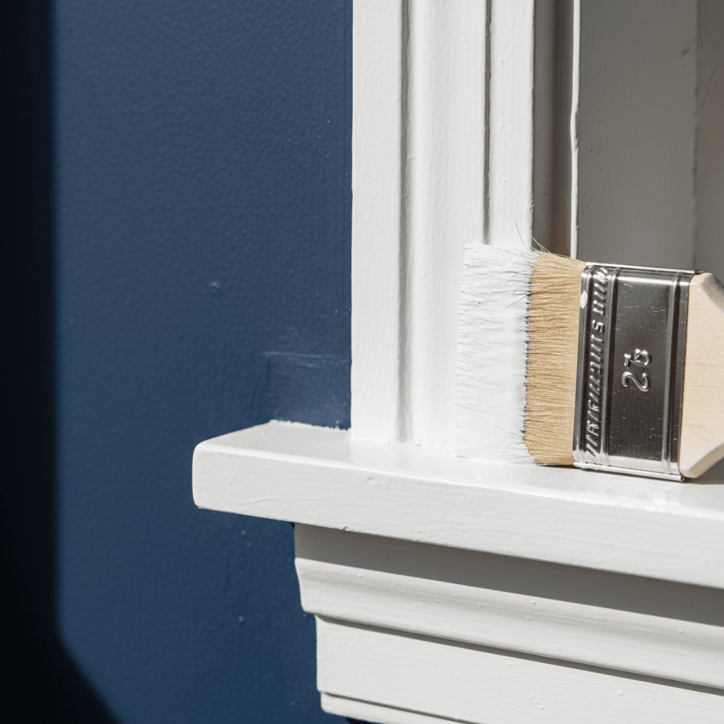 Detailed close-up of interior trim painting precision work