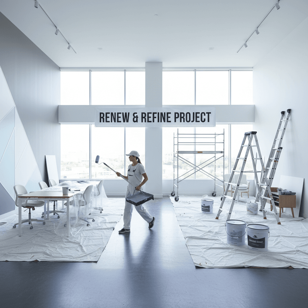 Commercial interior space during professional painting project transformation
