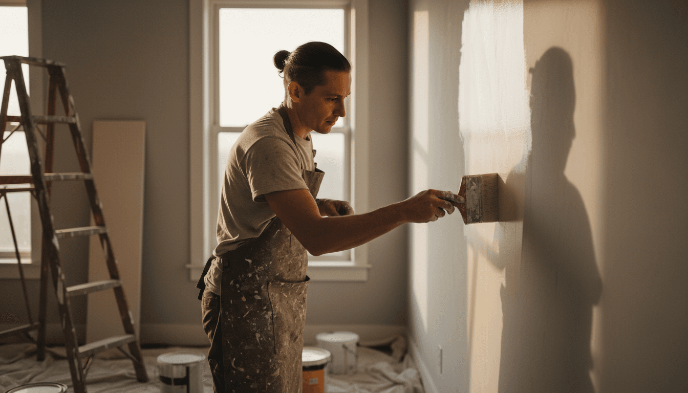 Painter applying interior paint with careful attention to detail