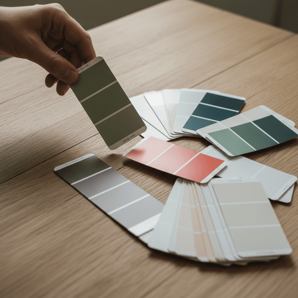 Customer reviewing paint color samples for selection