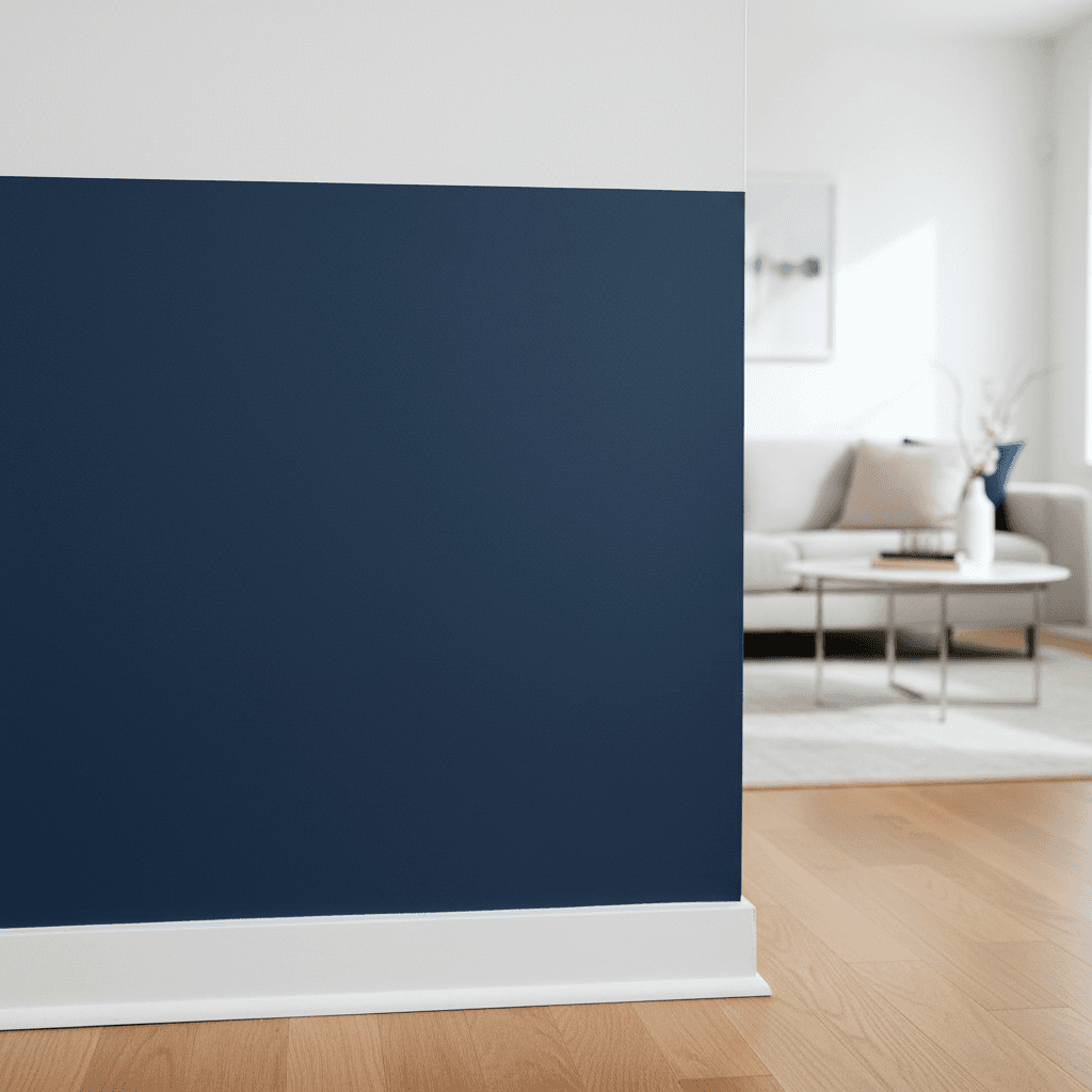Interior accent wall with navy blue paint and white trim detail