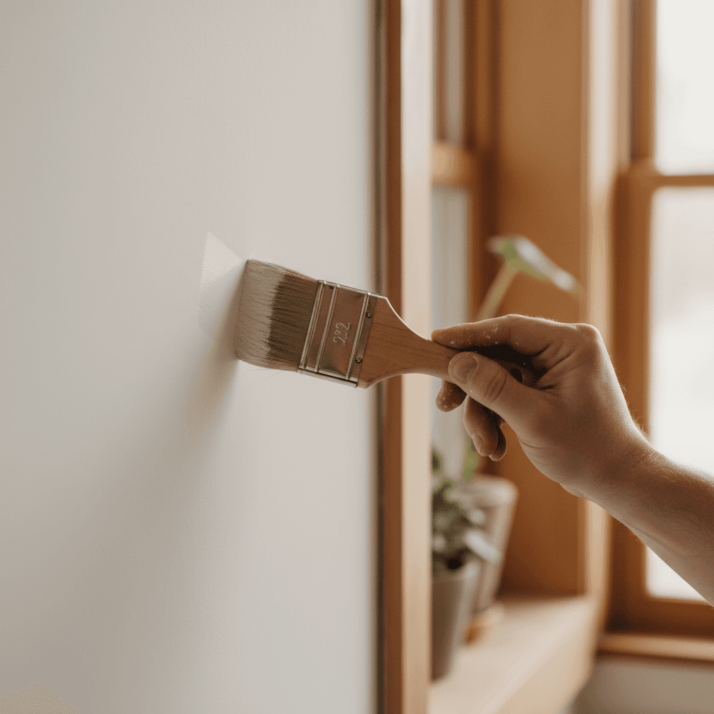 Painter applying primer with precision brush technique